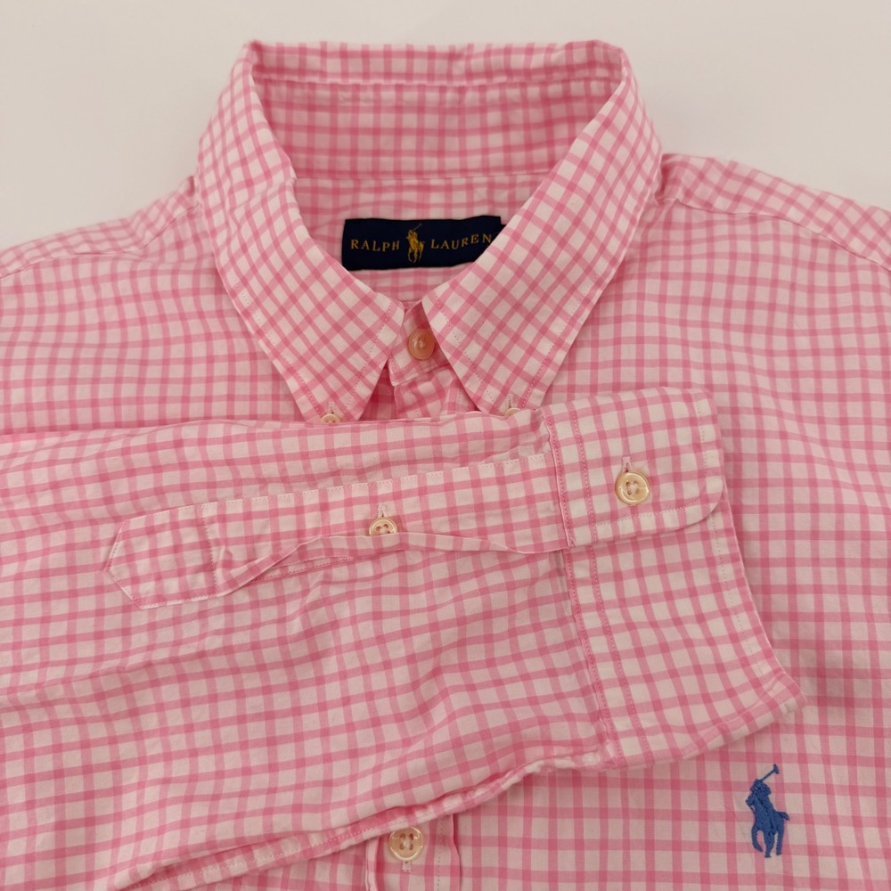 Ralph Lauren Shirt Mens XL Pink Gingham Check Button Down Long Sleeve Pony Logo